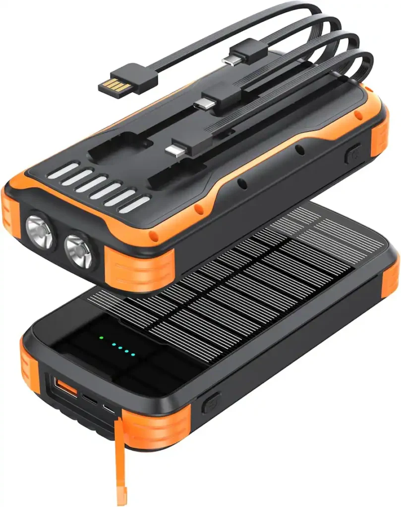 Solar Charger Power Bank with Dual USB Ports, 20000mAh Waterproof Portable Battery Pack for Outdoor Camping